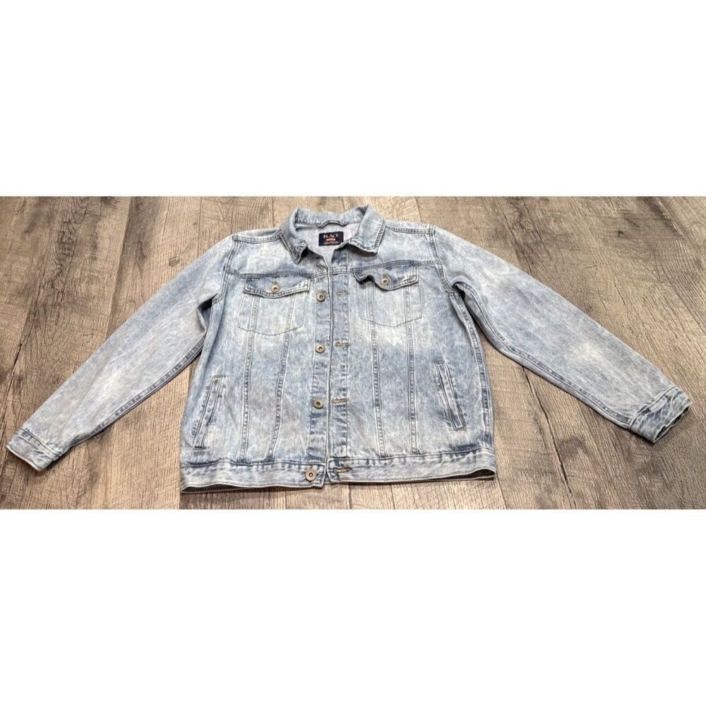 The Childrens Place Denim Jacket Youth Girls 16 2XL Blue Jean Distressed Stretch